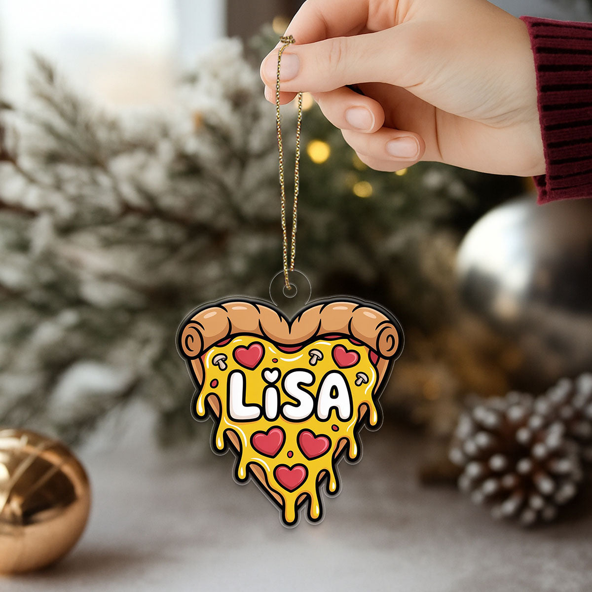 Personalized Heart Pizza Acrylic Ornament, Custom Pizza Lover Christmas Ornament, Funny Foodie Gift, Holiday Keepsake, Cute Pizza Decoration