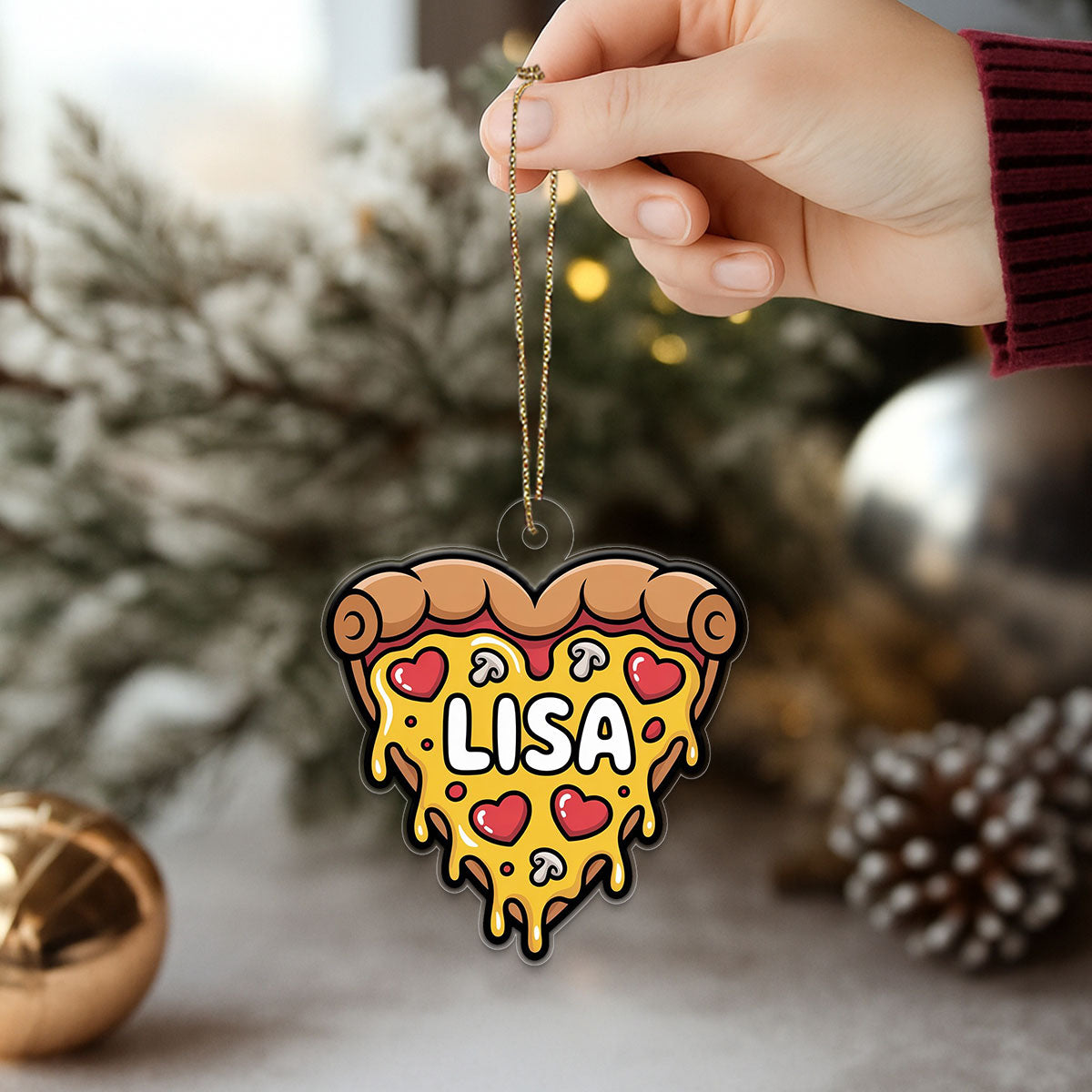Personalized Heart Pizza Ornament, Custom Pizza Lover Christmas Ornament, Funny Foodie Gift, Holiday Keepsake, Cute Pizza Decoration