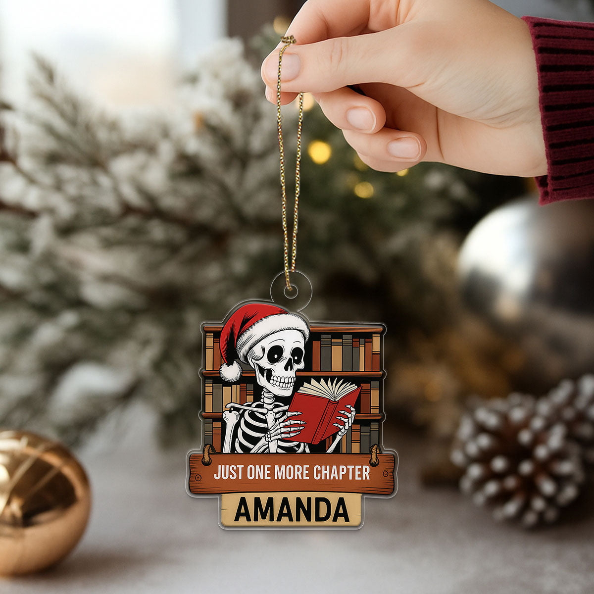 Personalized Just One More Chapter Ornament, Custom Book Lover Christmas Ornament, Holiday Reading Gift, Bookworm Decor, Literary Keepsake