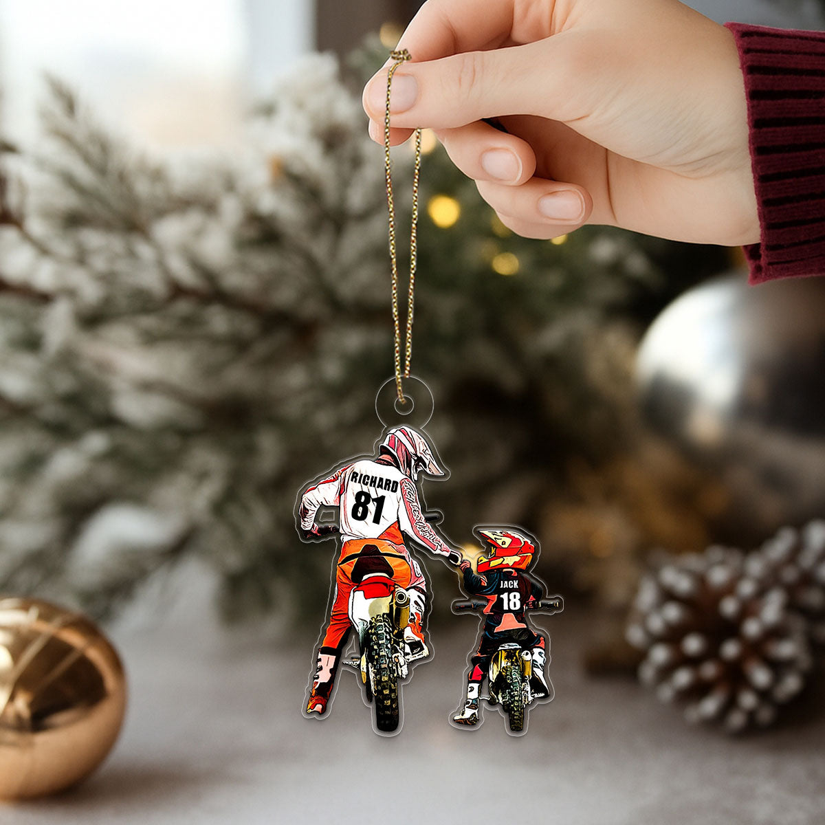 Personalized Motocross Dad And Kid Acrylic Ornament Christmas Gift