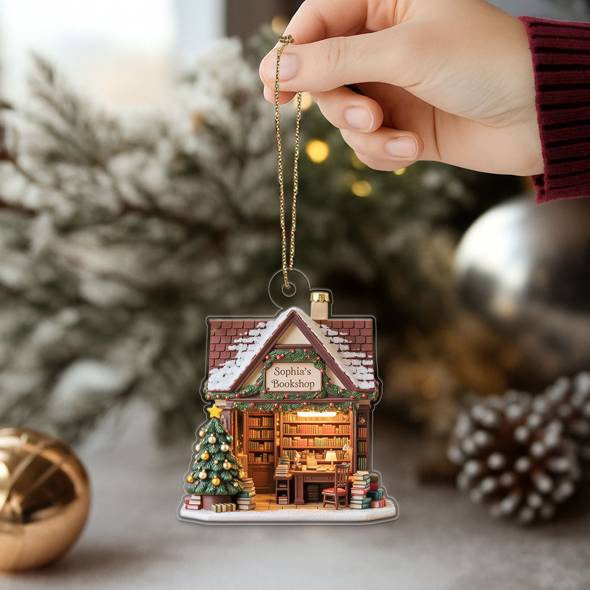 Personalized Name Bookstore Xmas Acrylic Ornament Christmas Gift
