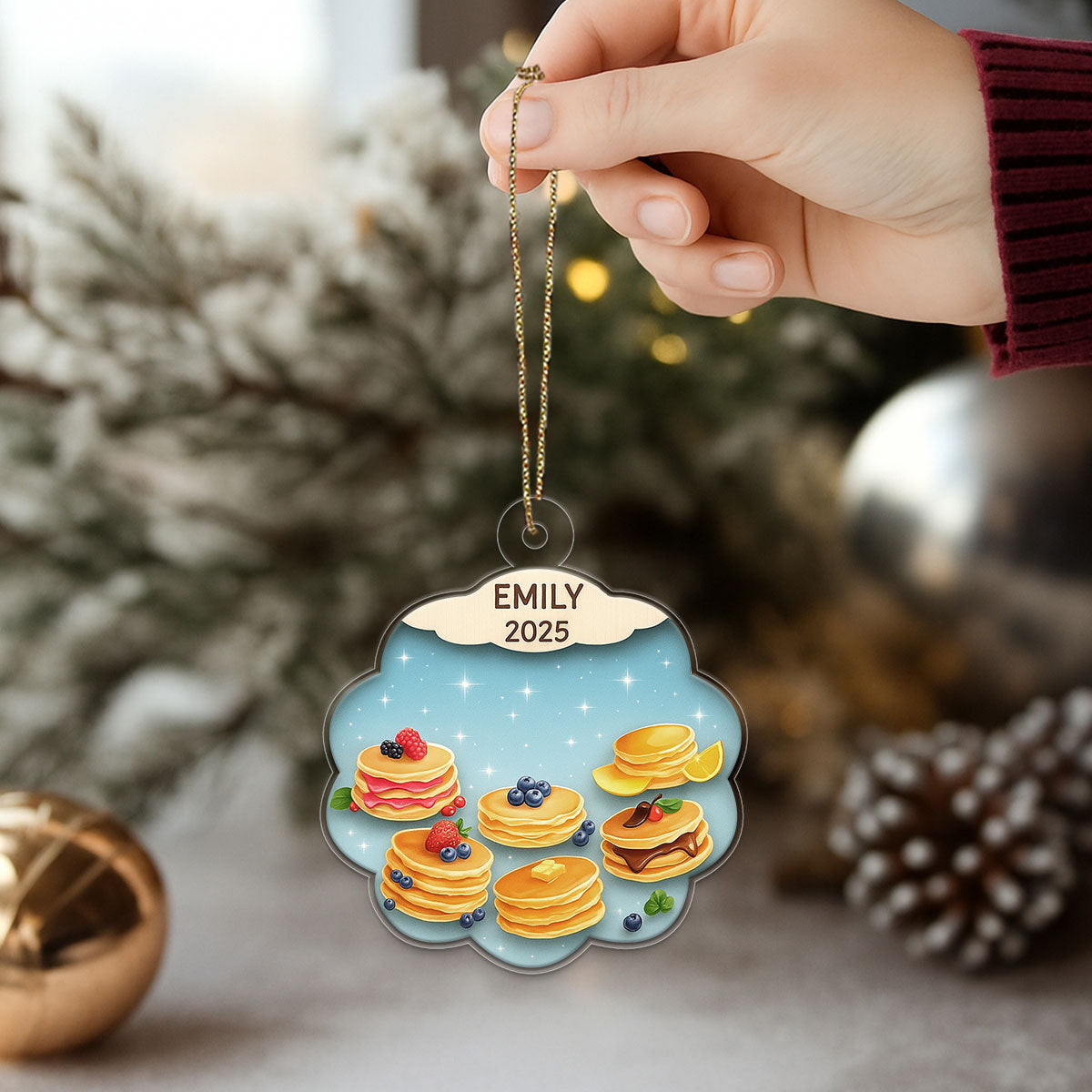 Personalized Pancakes Ornament, Custom Food Christmas Ornament, Breakfast Ornament, Gift for Pancake Lovers, Holiday Keepsake Decoration