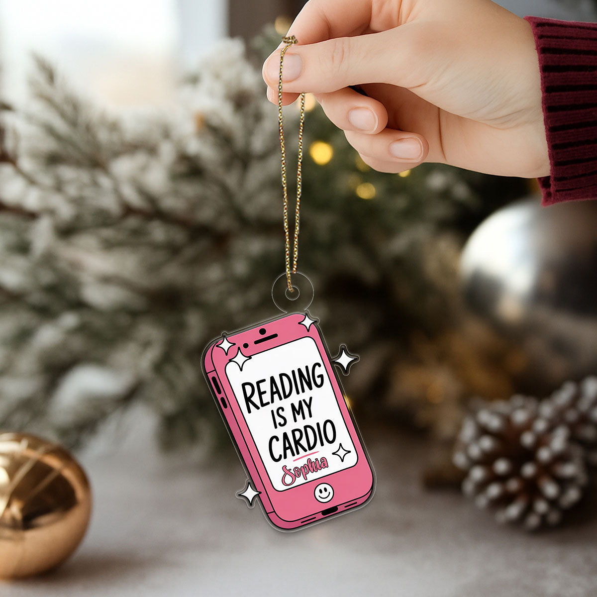 Personalized Reading Is My Cardio Kindle Ornament, Custom Book Lover Christmas Ornament, Funny Reading Gift, Holiday Keepsake for Readers