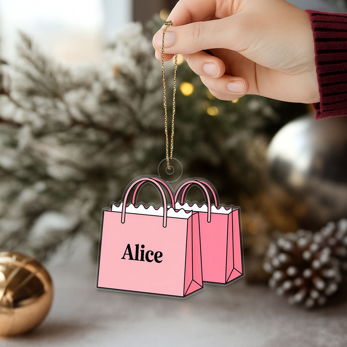 Personalized Shopping Bag Ornament, Custom Funny Christmas Ornament, Shopaholic Holiday Gift, Fashion Lover Decoration, Unique Xmas Keepsake