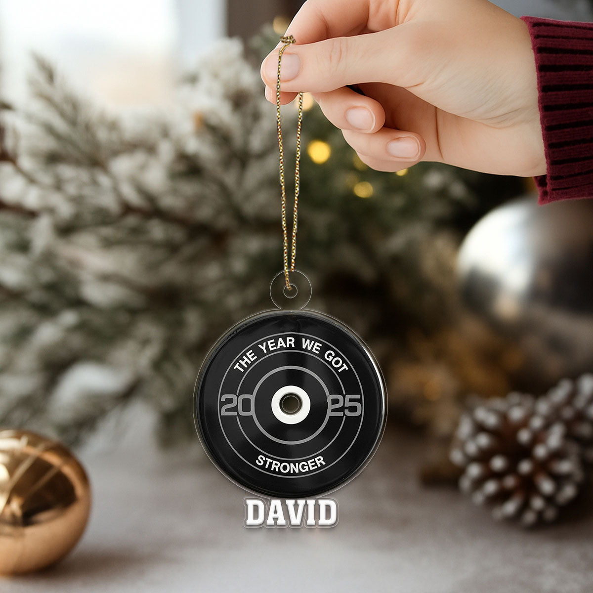 Custom Weightlifter Ornament with Barbell, Personalized Fitness Christmas Ornament, Funny Gym Lover Holiday Gift, Workout Keepsake