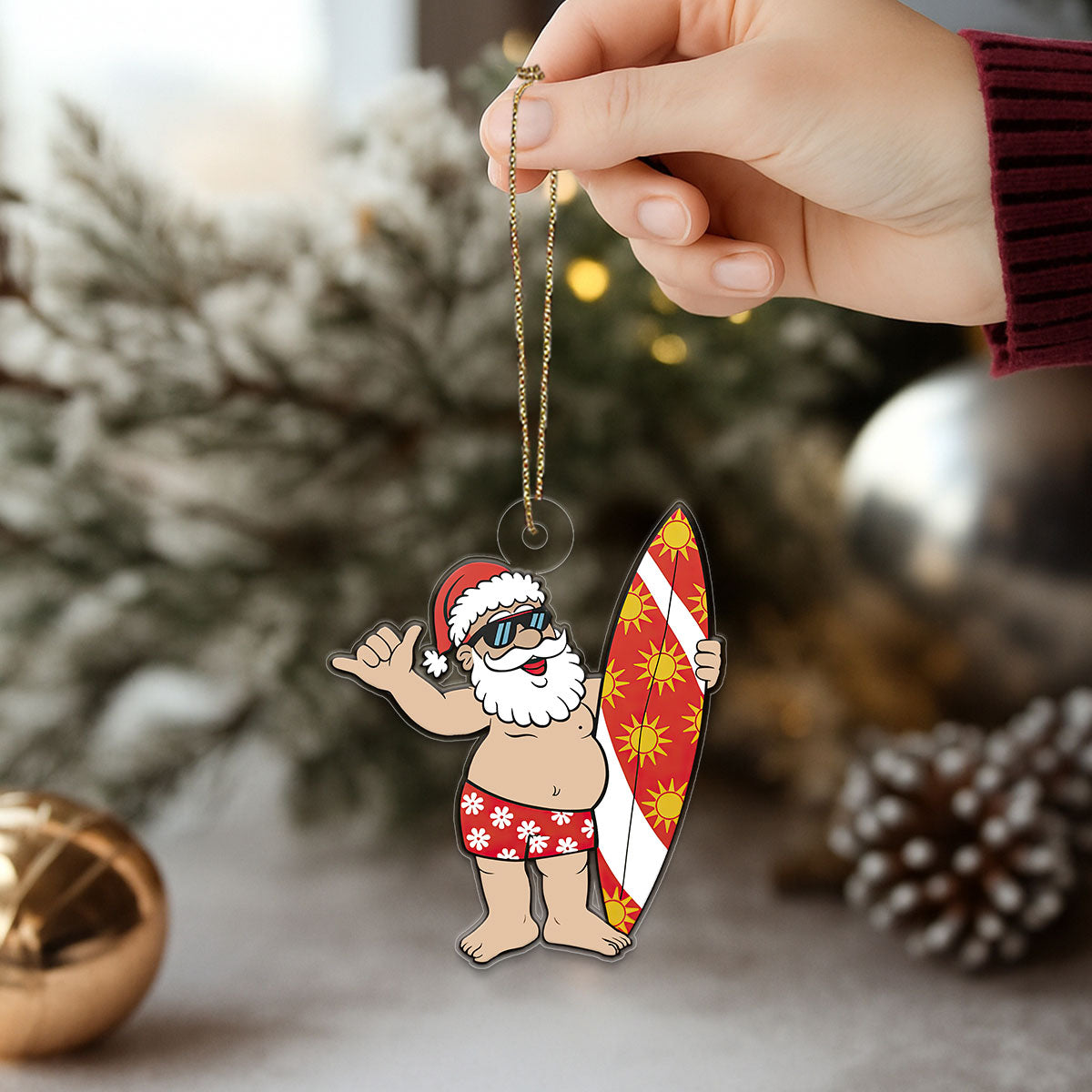 Santa Claus With His Surfboard Acrylic Ornament Christmas Gift