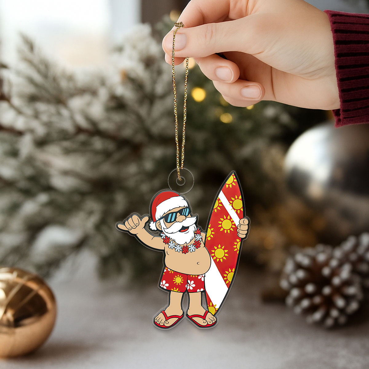 Santa Claus With His Surfboard 2 Acrylic Ornament Christmas Gift
