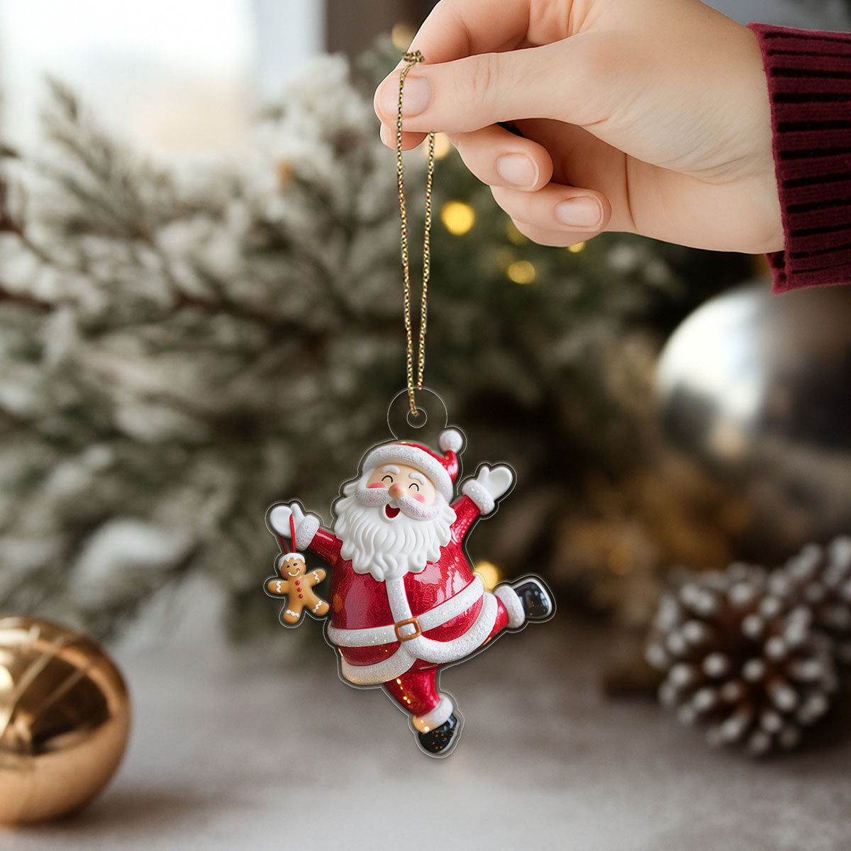 Personalized Santa Claus with Gingerbread Acrylic Ornament Christmas Gift