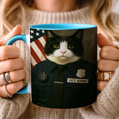 Custom Cat Photo Policeman Mug _ Gift For Cat Lovers