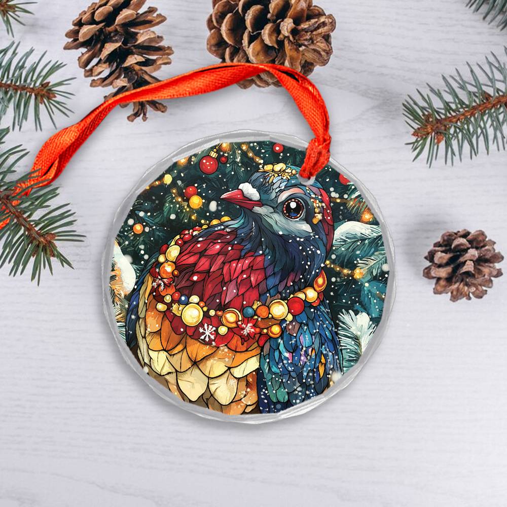 Beautiful Pigeon Christmas Night Design 3 Glass Ornament