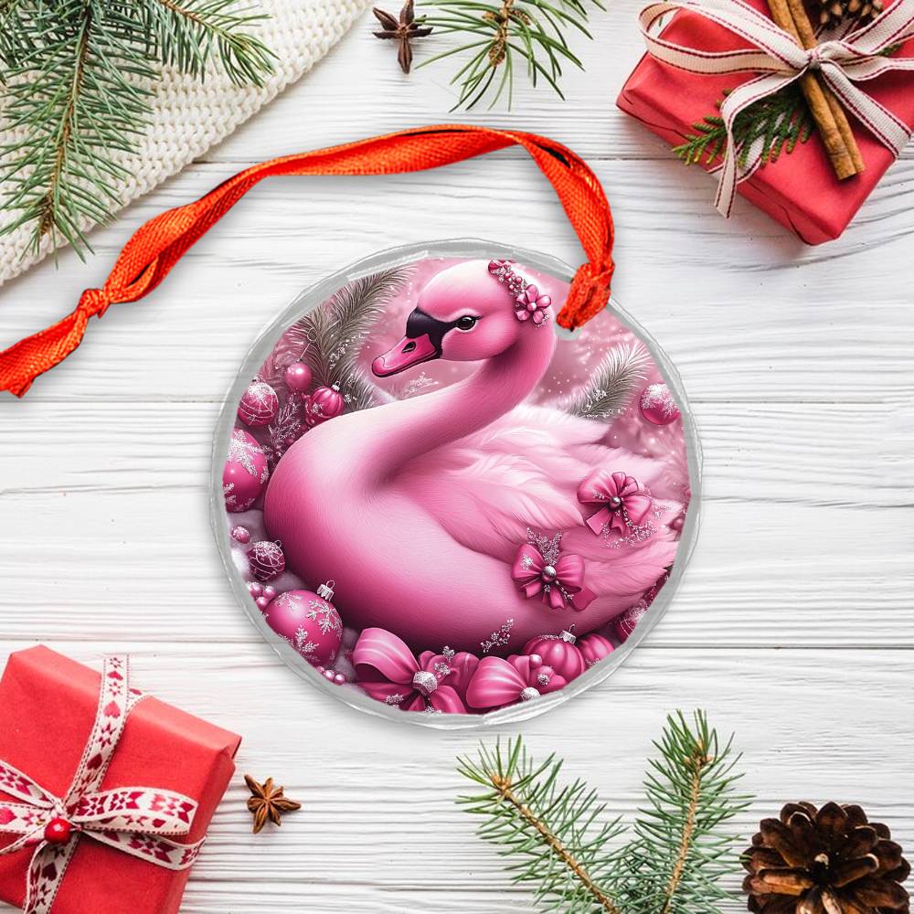 Swan Pink Christmas Design 2 Glass Ornament