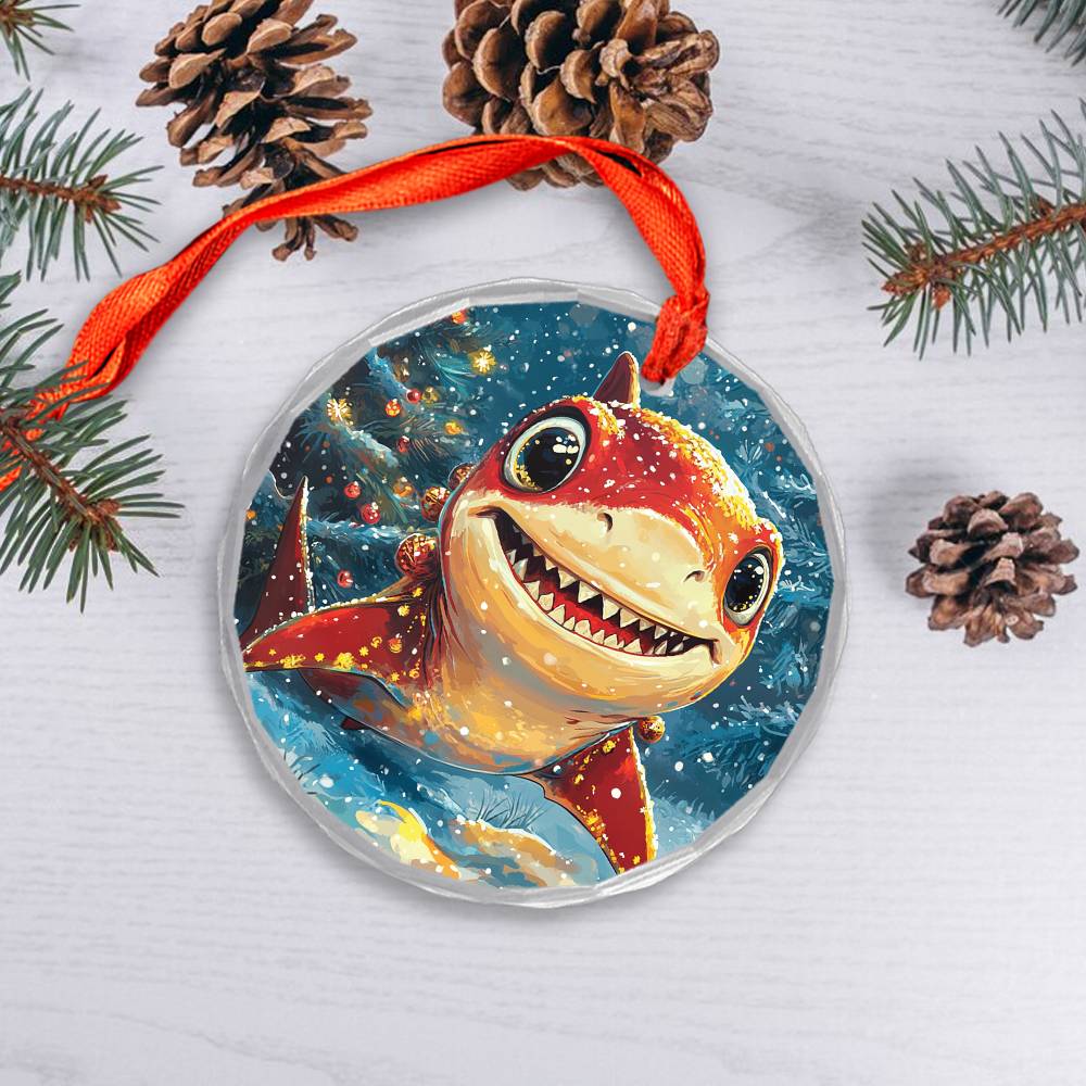 Beautiful Angus Shark Christmas Night Design 1 Glass Ornament