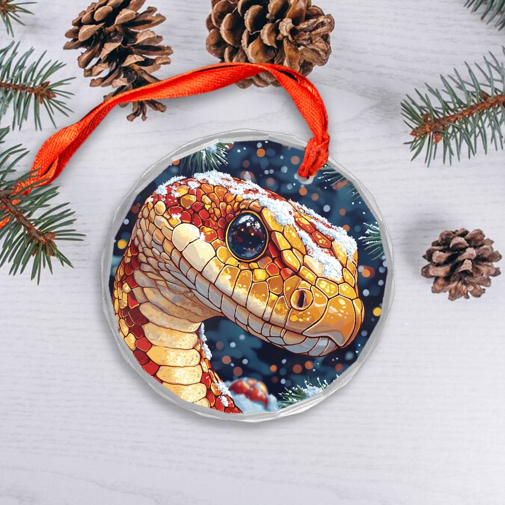 Beautiful Angus Snake Christmas Night Design 4 Glass Ornament