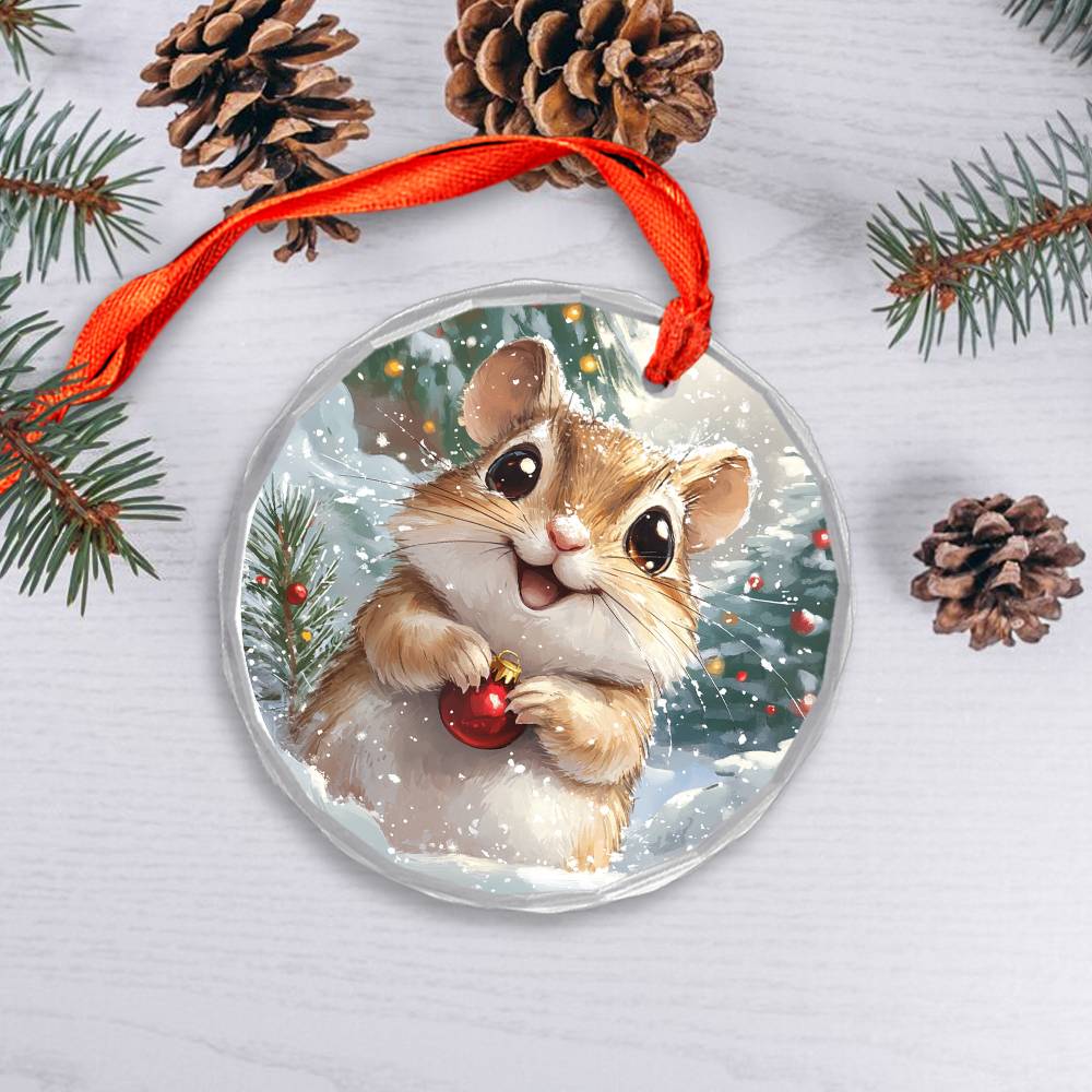 Beautiful Gerbil Christmas Night Design 4 Glass Ornament