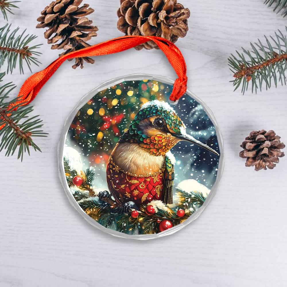 Beautiful Hummingbird Christmas Night Design 3 Glass Ornament