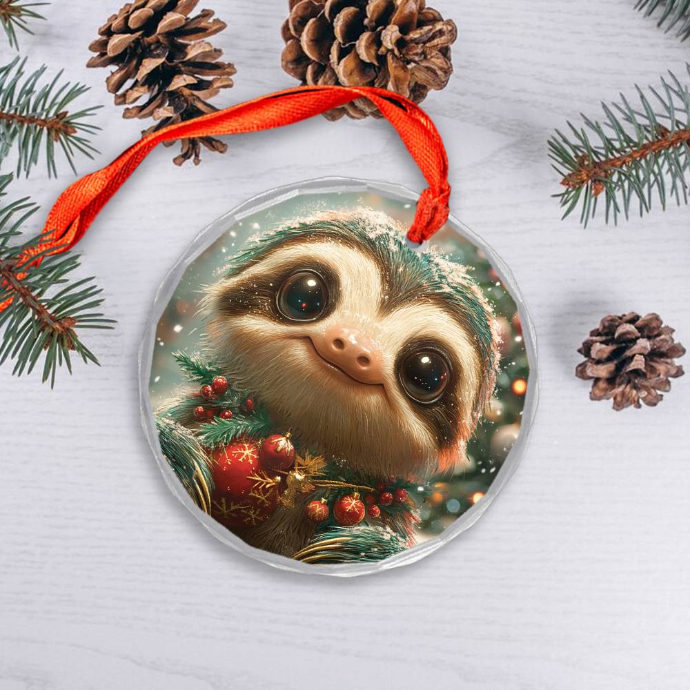 Beautiful Angus Sloth Christmas Night Design 2 Glass Ornament