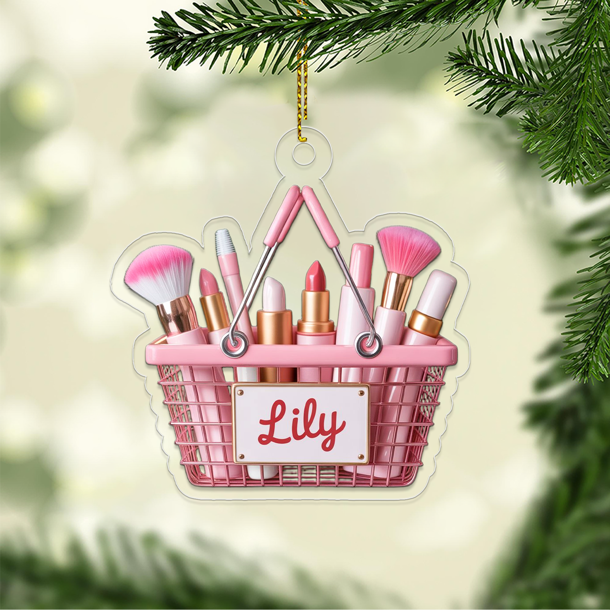 Personalized Makeup Basket Ornament, Christmas Decor, Beauty Ornaments, Makeup Artist Ornament, Xmas Makeup Gifts