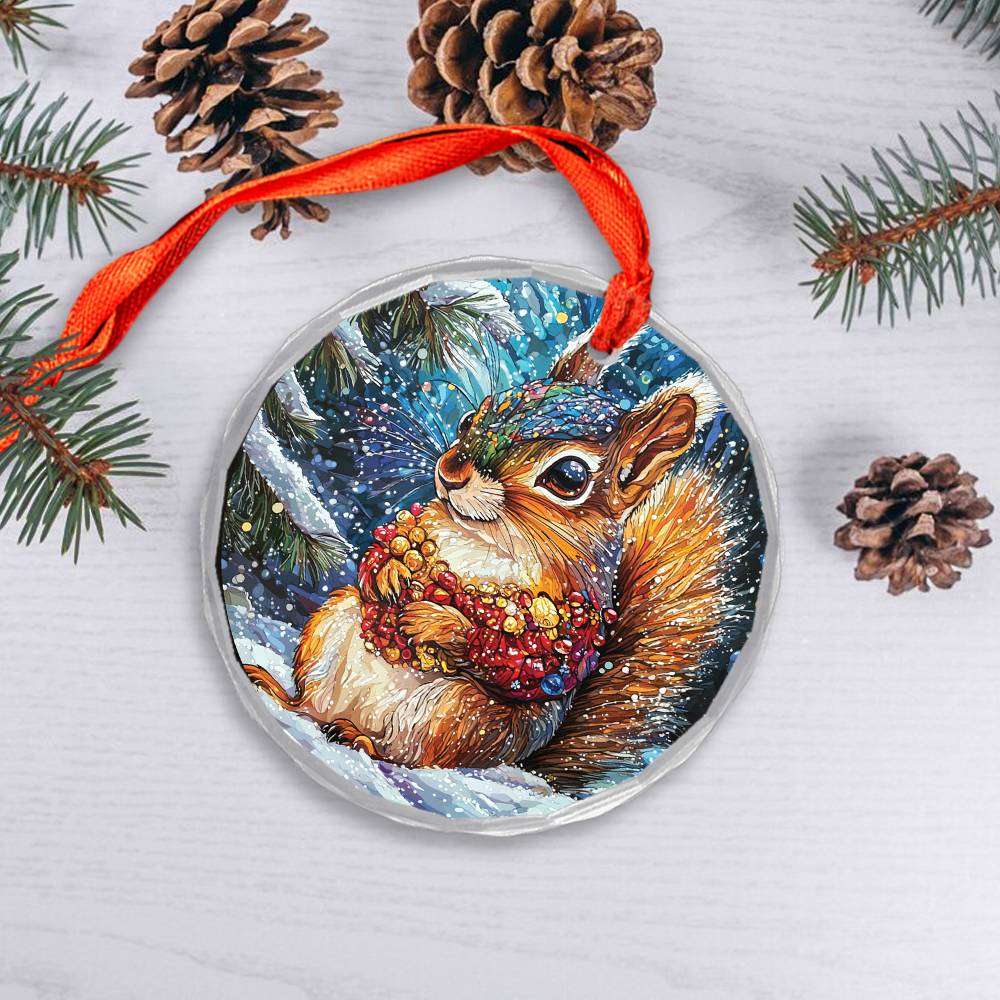 Beautiful Angus Squirrel Christmas Night Design 2 Glass Ornament