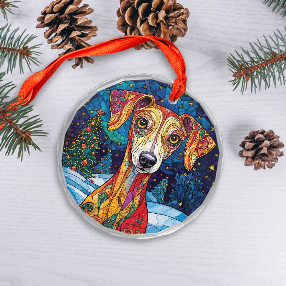 Beautiful Whippet Dog Christmas Night Design 2 Glass Ornament