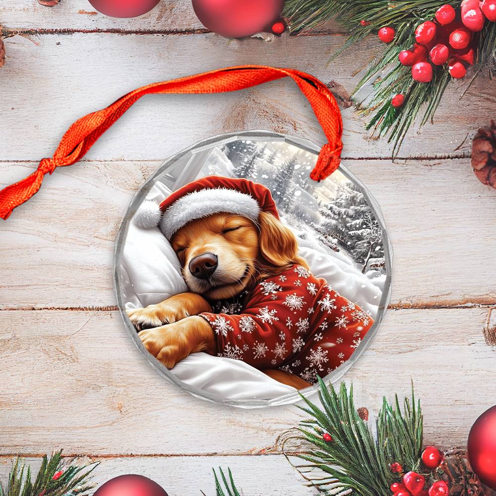 Golden Retriever Dog Sleeping In Bed Design 1