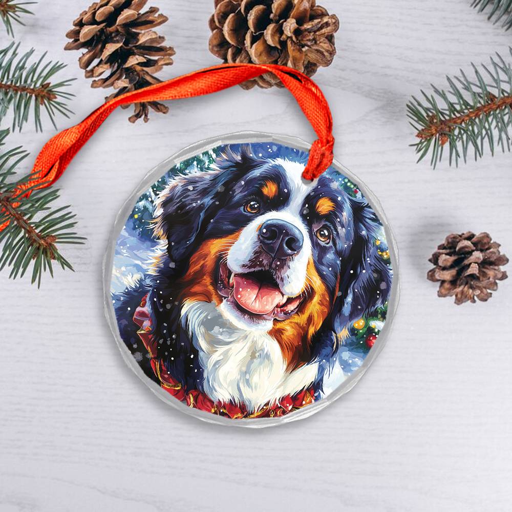 Beautiful Angus Bernese Mountain Dog Christmas Night Design 4 Glass Ornament