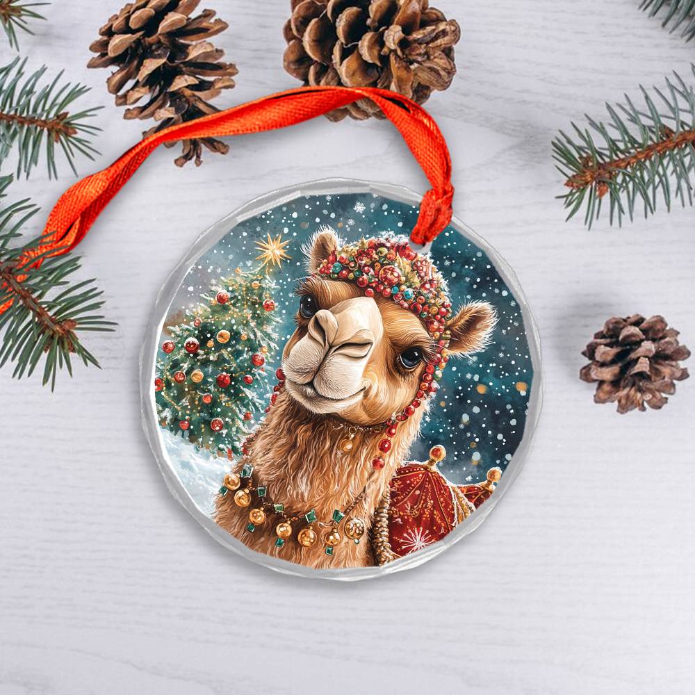 Beautiful Camel Christmas Night Design 3 Glass Ornament