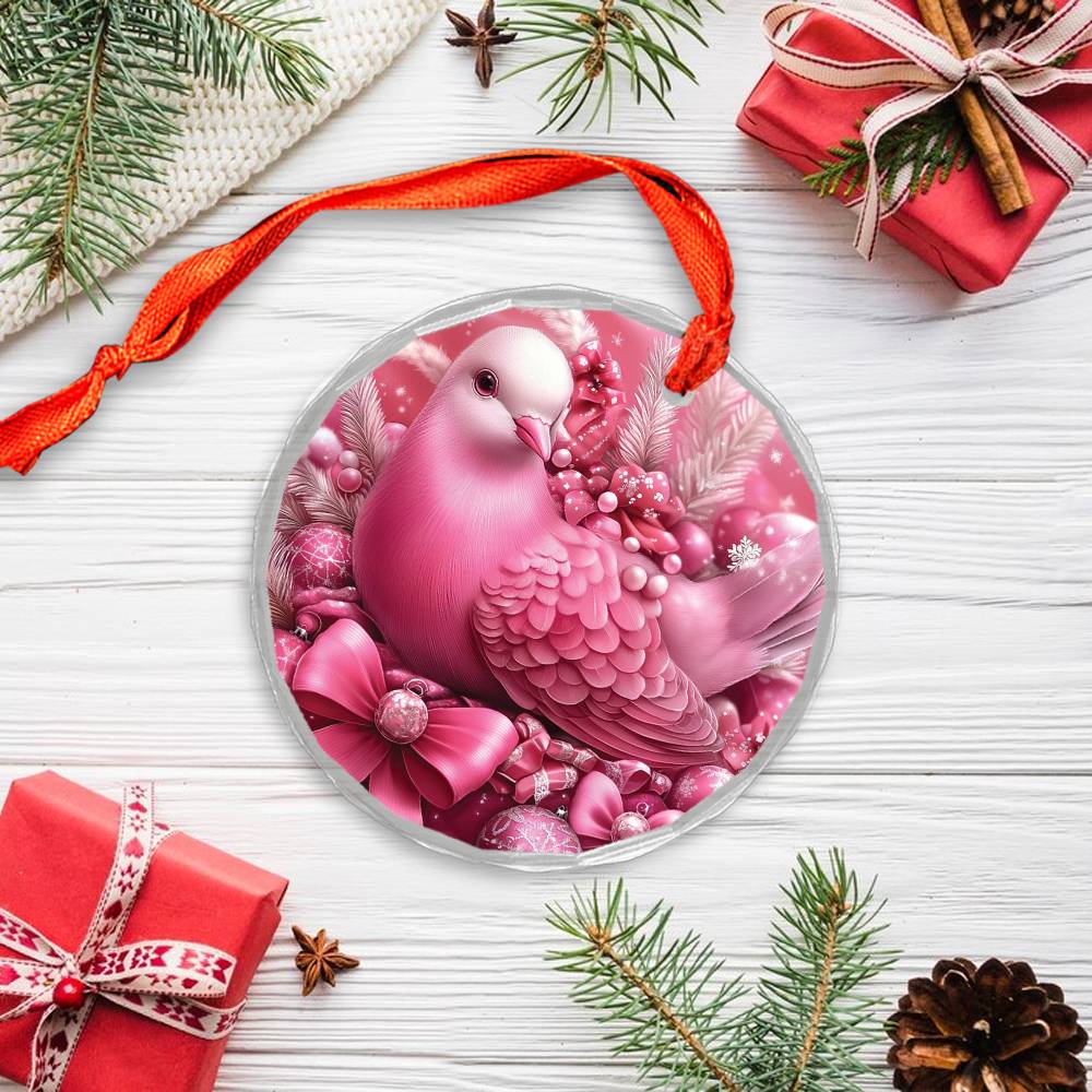 Pigeon Pink Christmas Design 2 Glass Ornament
