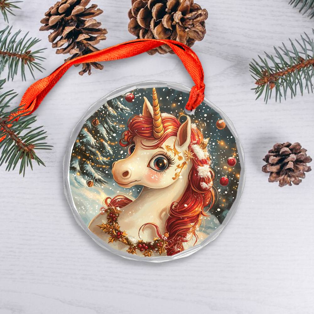 Beautiful Angus Unicorn Christmas Night Design 2 Glass Ornament