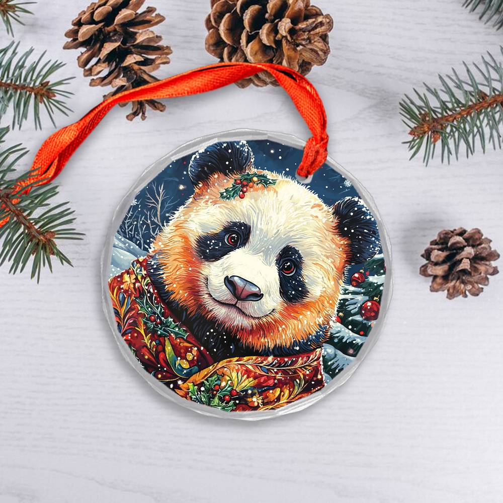 Beautiful Angus Panda Christmas Night Design 1 Glass Ornament