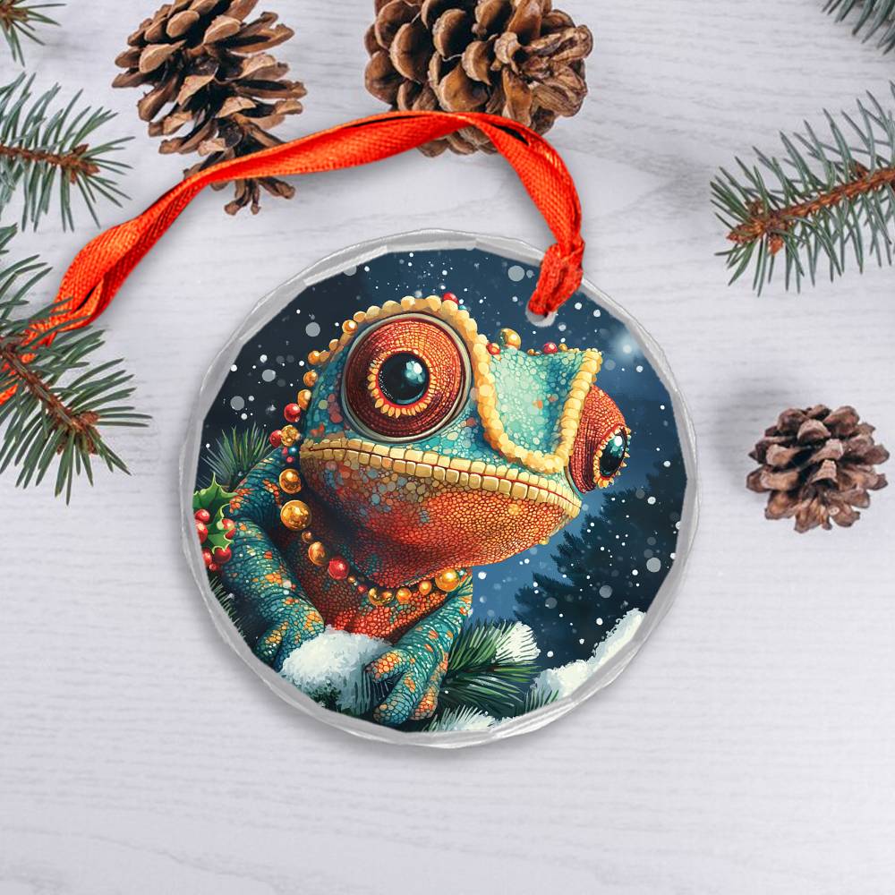 Beautiful Angus Chameleon Christmas Night Design 3 Glass Ornament