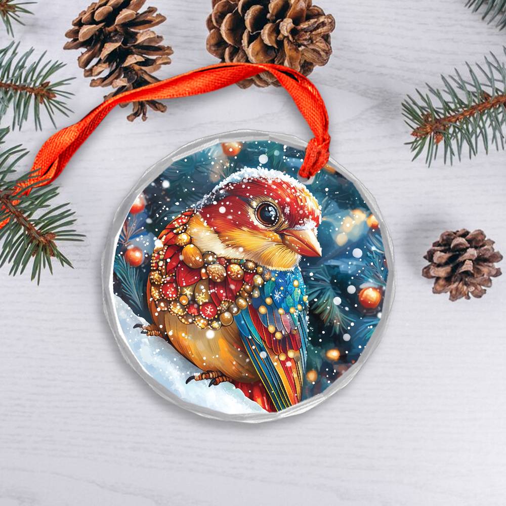 Beautiful Finch Christmas Night Design 4 Glass Ornament