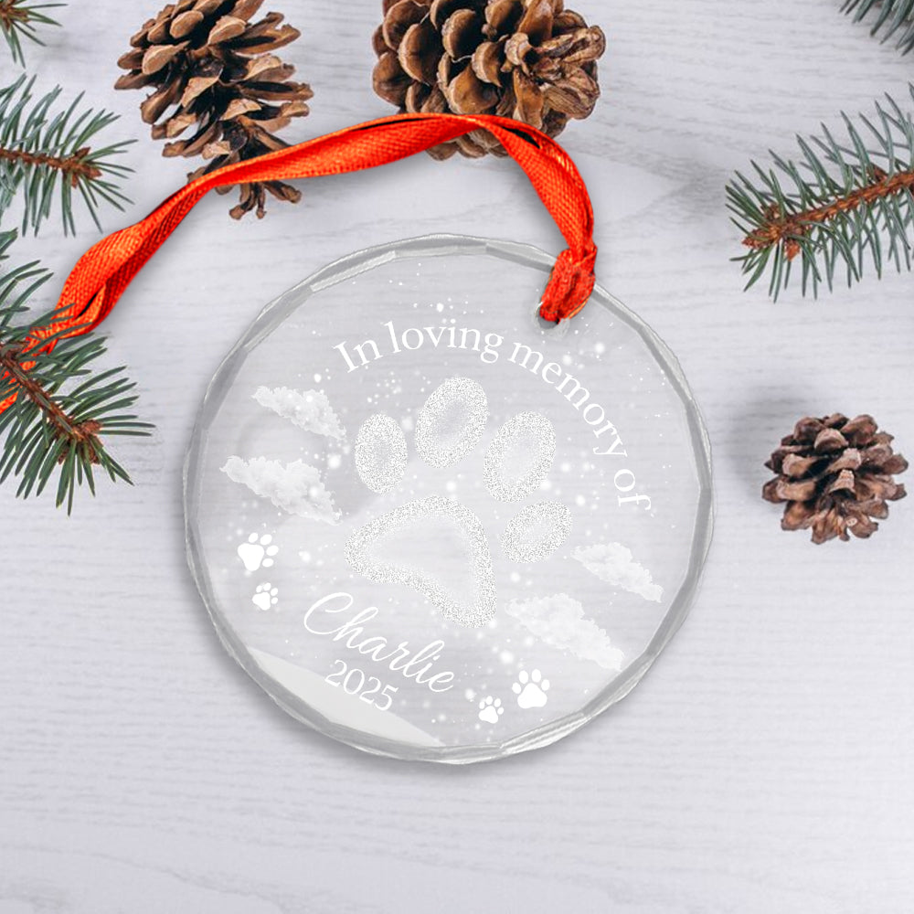 Personalize Pet Paw Glass Ornament 2