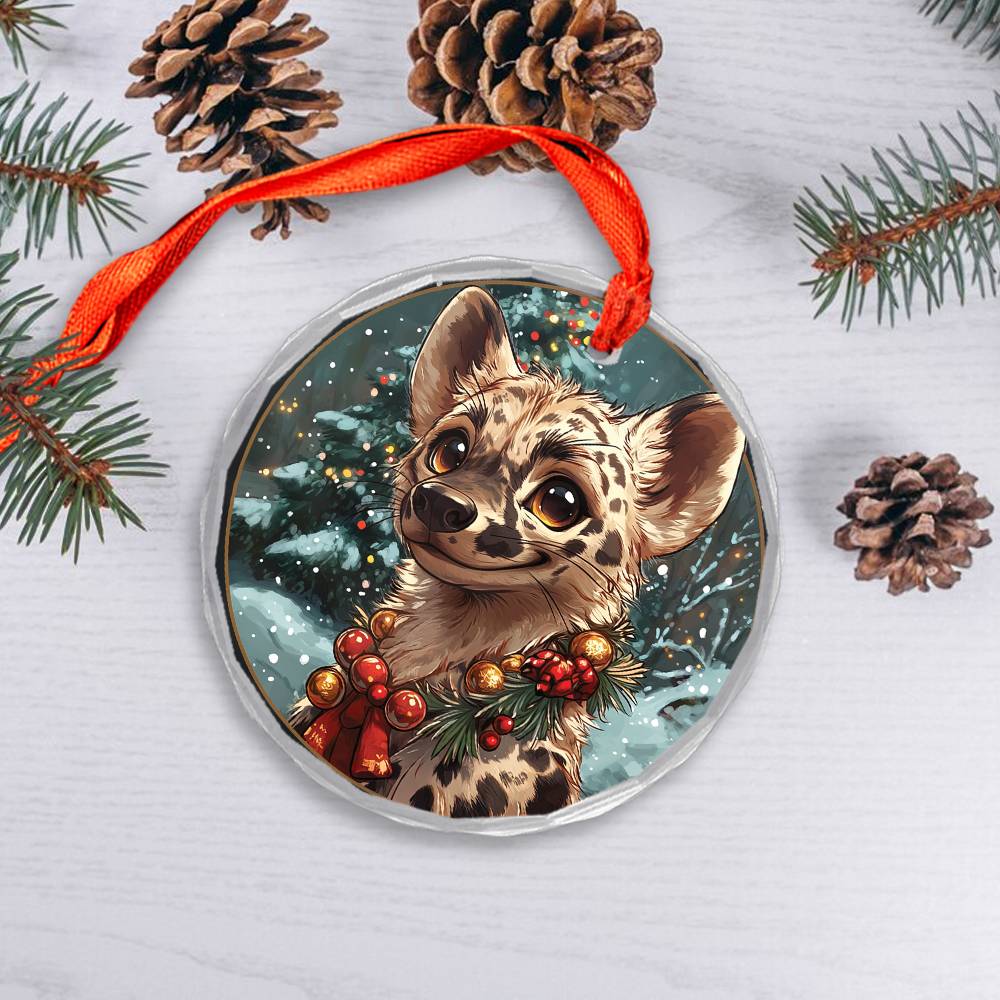 Beautiful Hyena Christmas Night Design 1 Glass Ornament