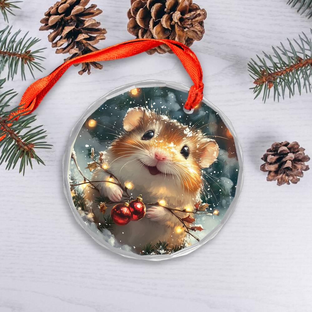 Beautiful Hamster Christmas Night Design 4 Glass Ornament