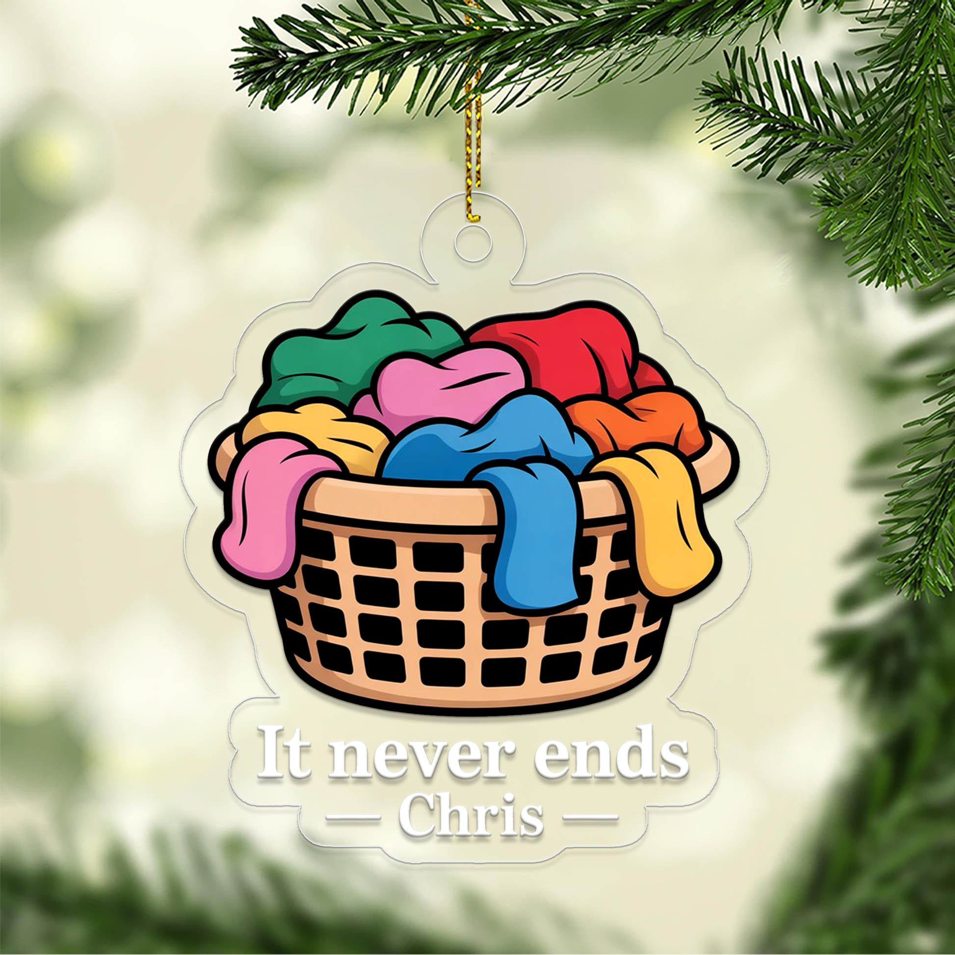 Personalized The Laundry Never Ends Ornament, Christmas Decor, Custom Washing Ornament, Laundry Christmas Keepsake