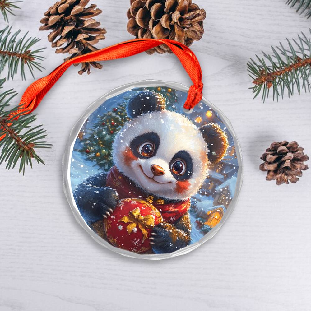 Beautiful Angus Panda Christmas Night Design 3 Glass Ornament