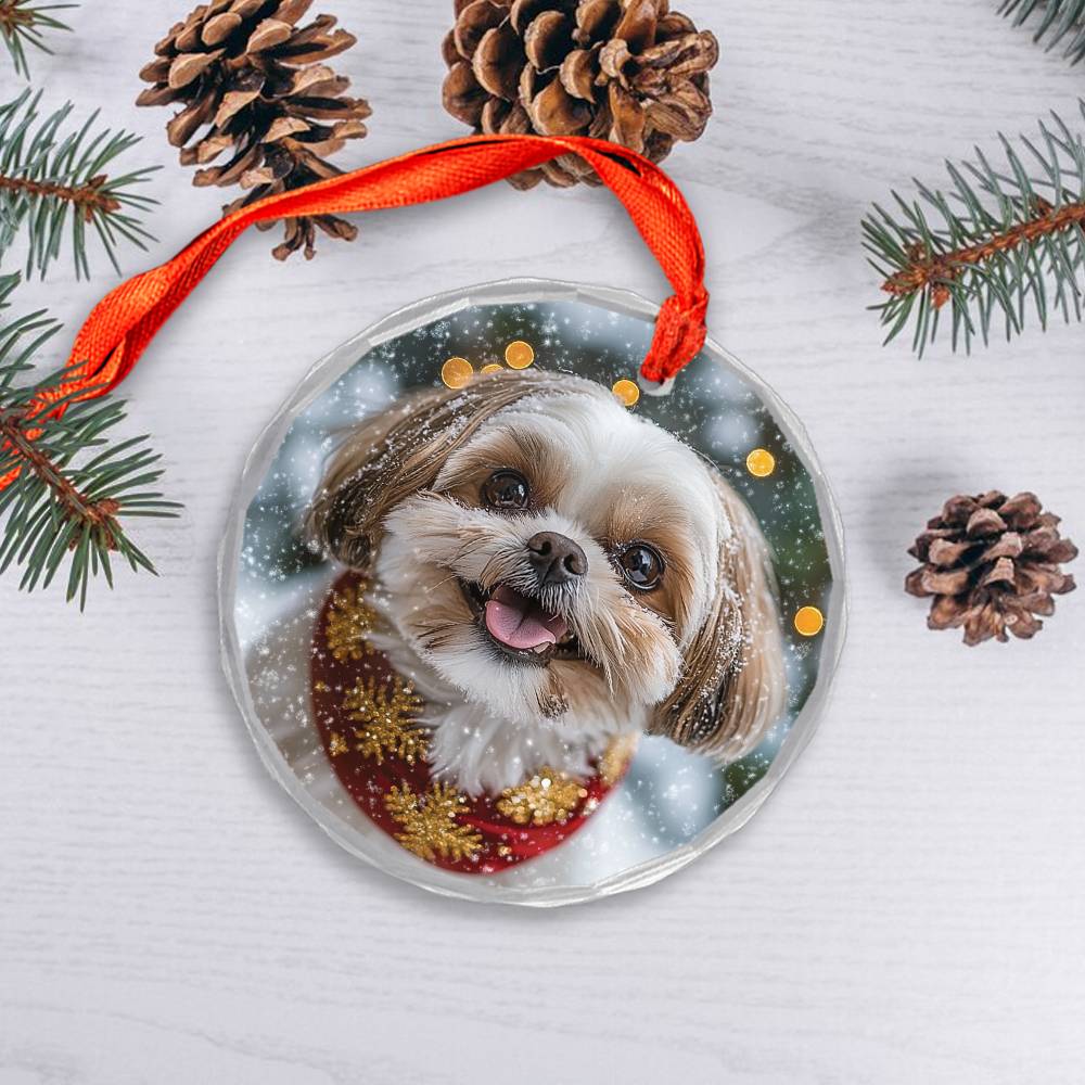 Beautiful Angus Shih Tzu Dog Christmas Night Design 1 Glass Ornament