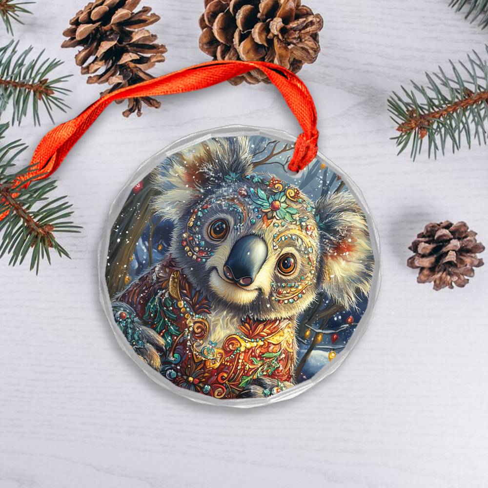 Beautiful Angus Koala Christmas Night Design 3 Glass Ornament