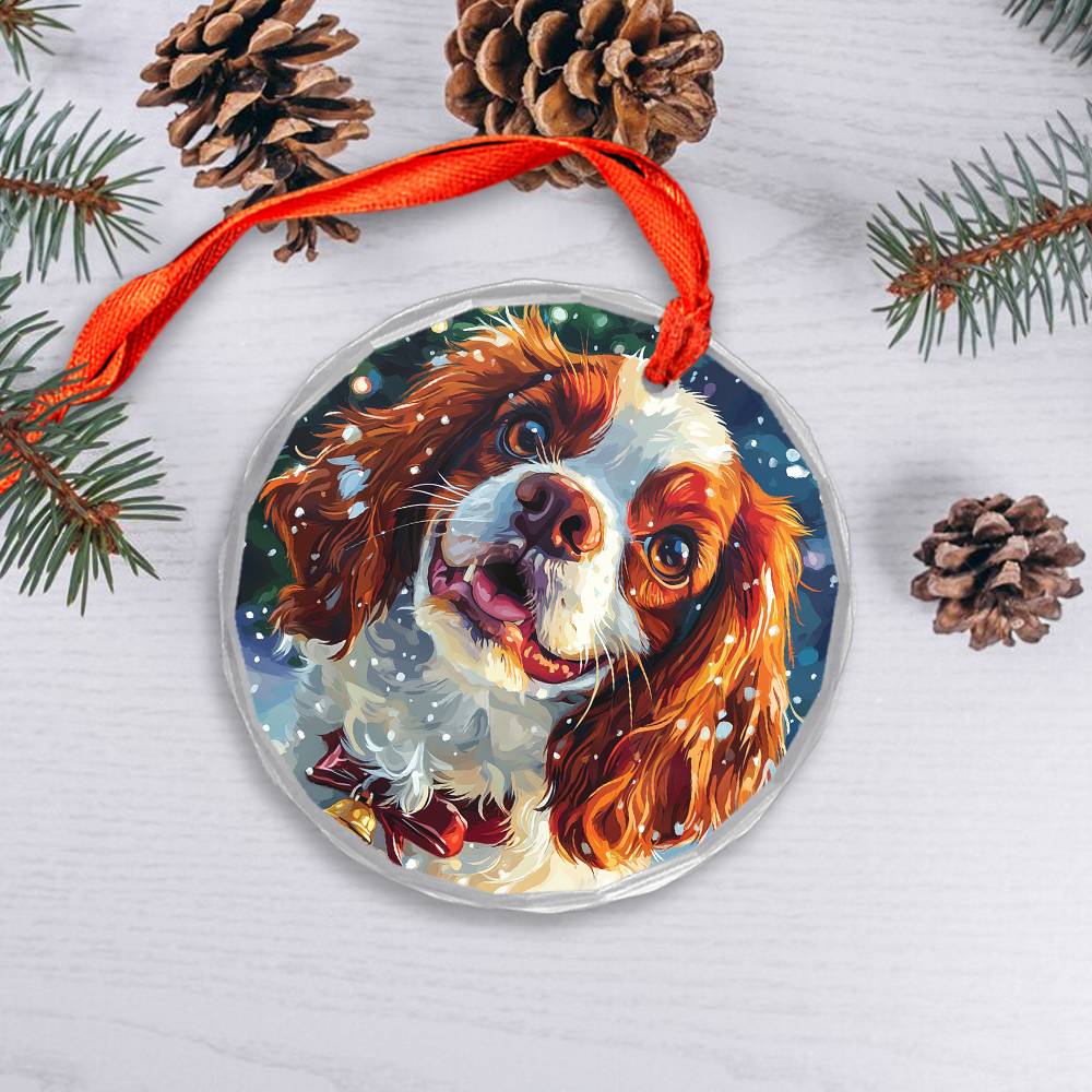 Beautiful Angus Cavalier King Charles Spaniel Dog Christmas Night Design 1 Glass Ornament