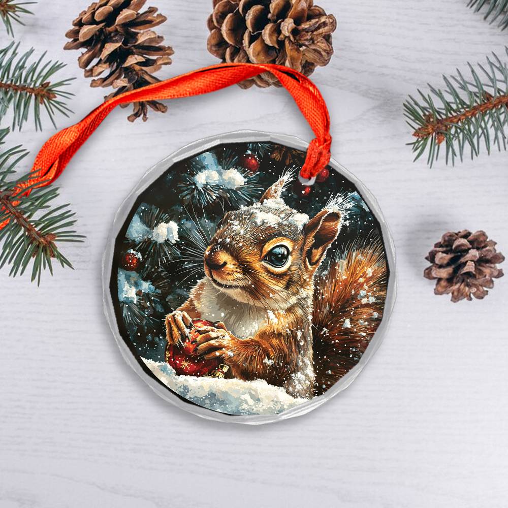 Beautiful Angus Squirrel Christmas Night Design 3 Glass Ornament