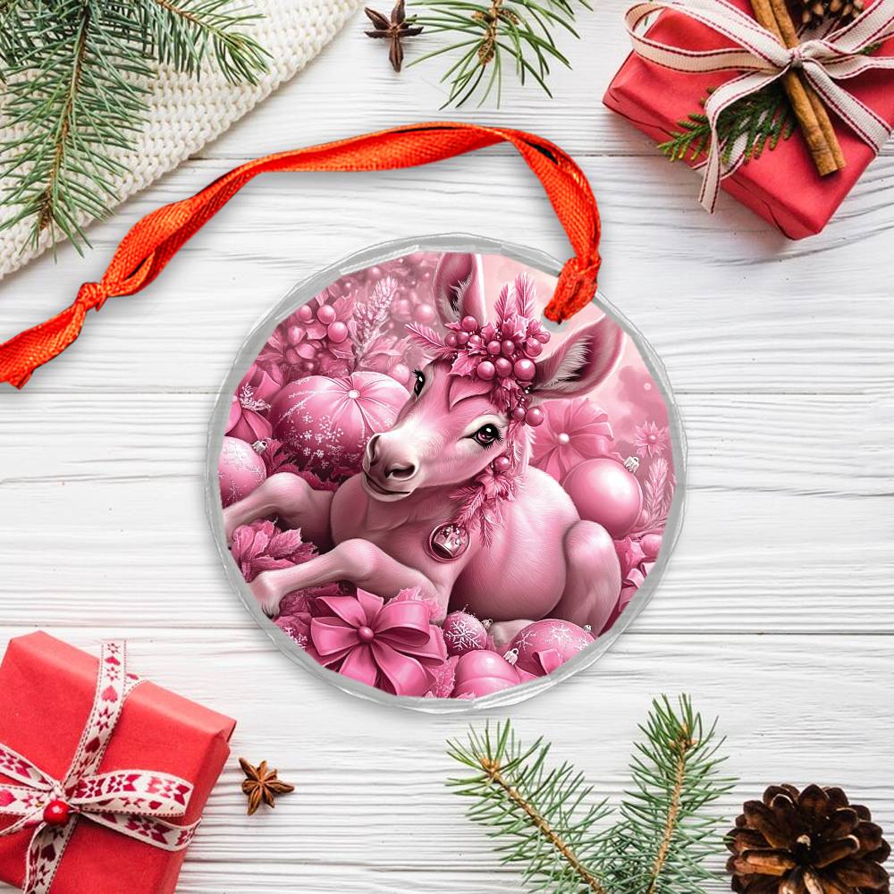 Mule Pink Christmas Design 2 Glass Ornament