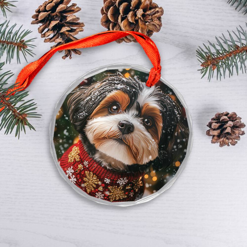 Beautiful Havanese Dog Christmas Night Design 1 Glass Ornament