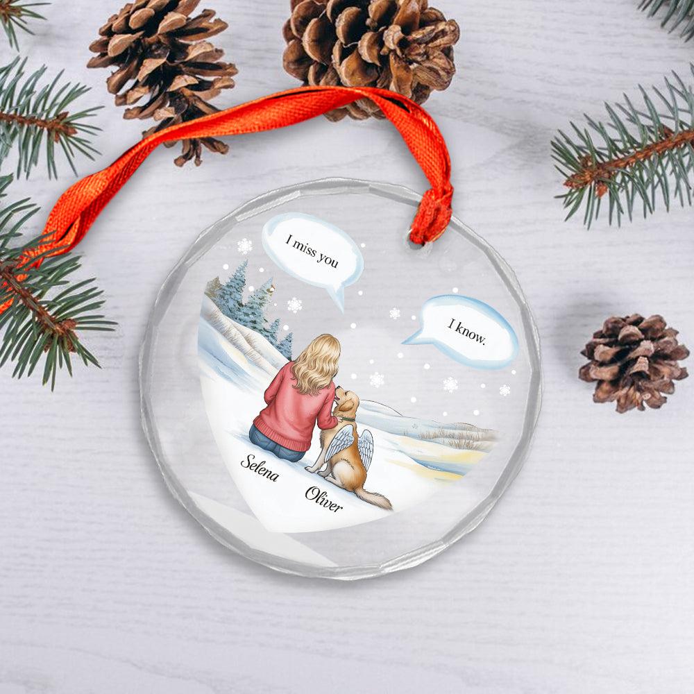 I Miss You Memorial Dog Cat - Personalized Heart Shaped Glass Ornament2