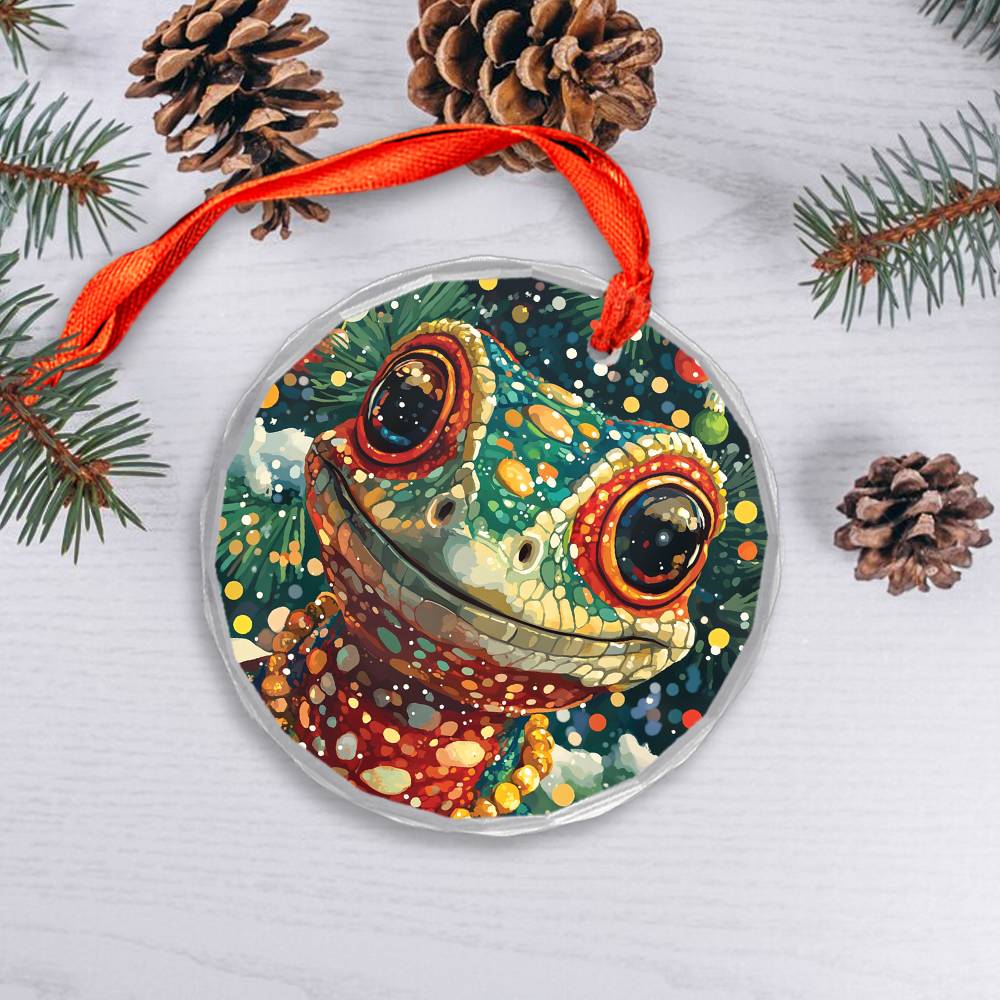 Beautiful Angus Lizard Christmas Night Design 3 Glass Ornament