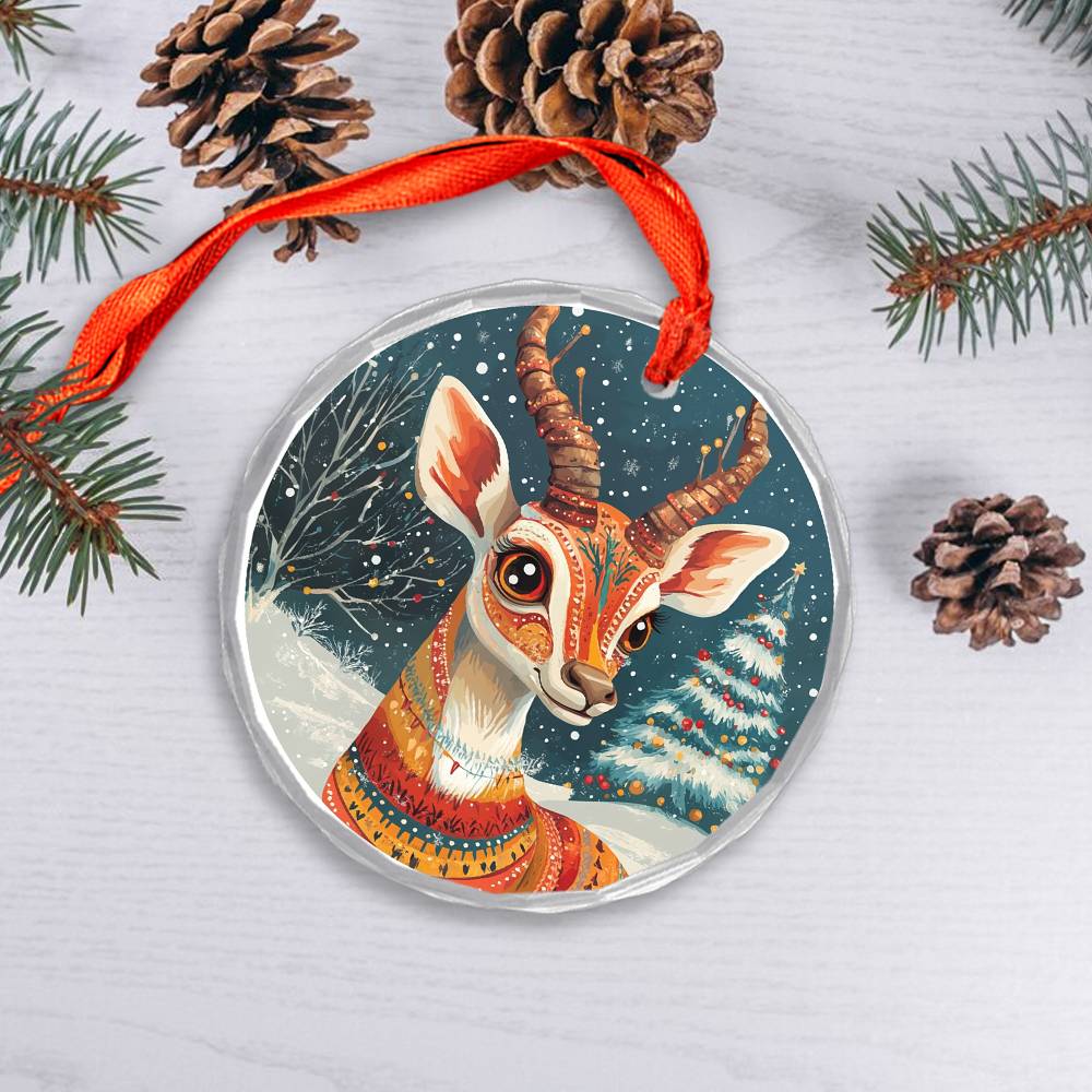 Beautiful Antelope Christmas Night Design 4 Glass Ornament