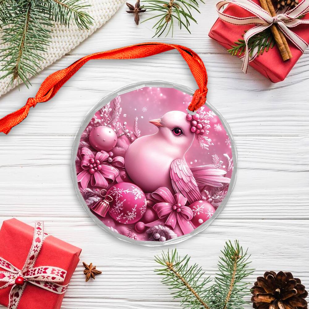 Dove Pink Christmas Design 1 Glass Ornament