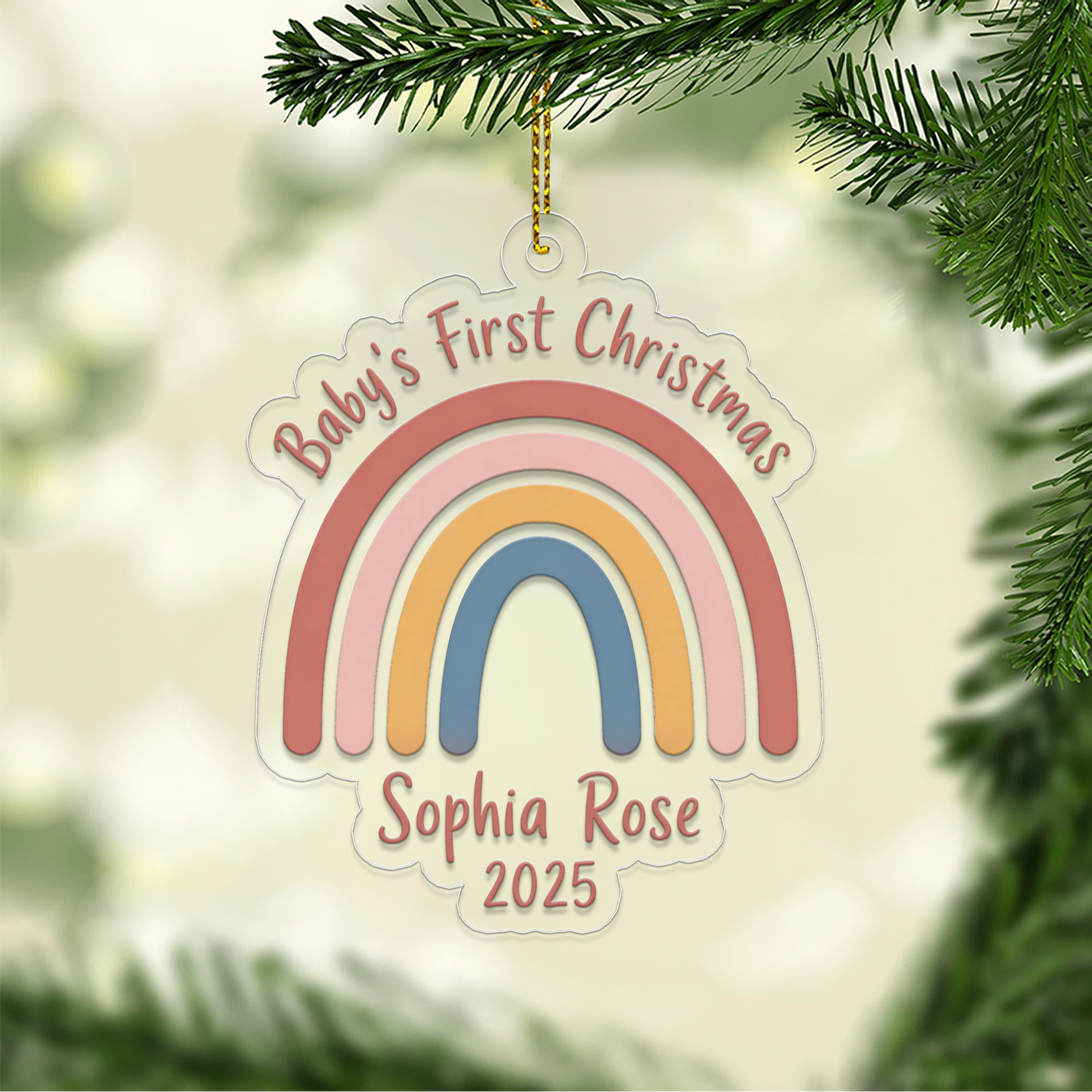 Personalized Rainbow Baby's First Christmas Ornament, Christmas Decor, Baby Coming Next Year Ornament, New Baby Arriving 2025
