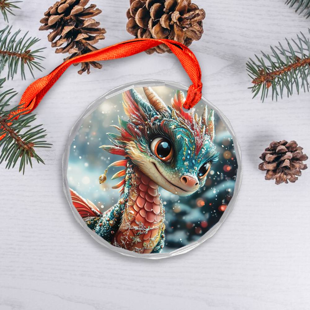 Beautiful Angus Dragon Christmas Night Design 2 Glass Ornament