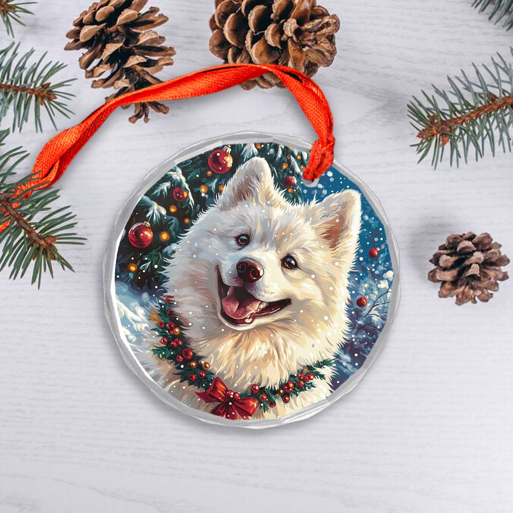 Beautiful Samoyed Dog Christmas Night Design 2 Glass Ornament