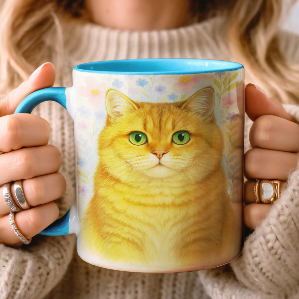 Custom Photo Cat Floral Watercolor Art Mug